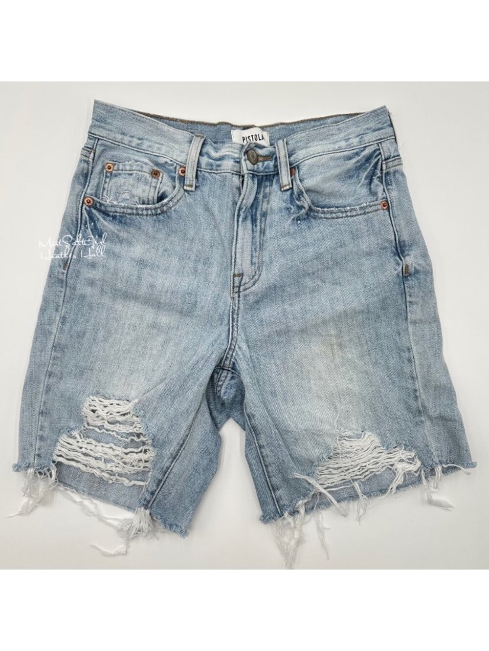Pistola Light Wash Distressed Denim Shorts Size 25